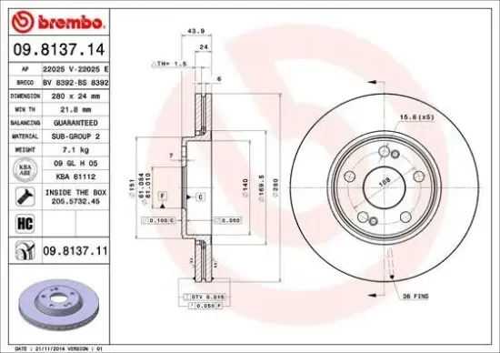 Bremsscheibe BREMBO 09.8137.11 Bild Bremsscheibe BREMBO 09.8137.11