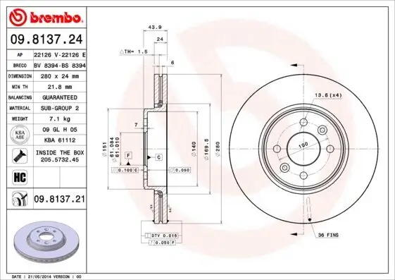 Bremsscheibe BREMBO 09.8137.21