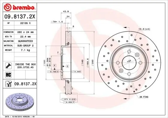 Bremsscheibe BREMBO 09.8137.2X