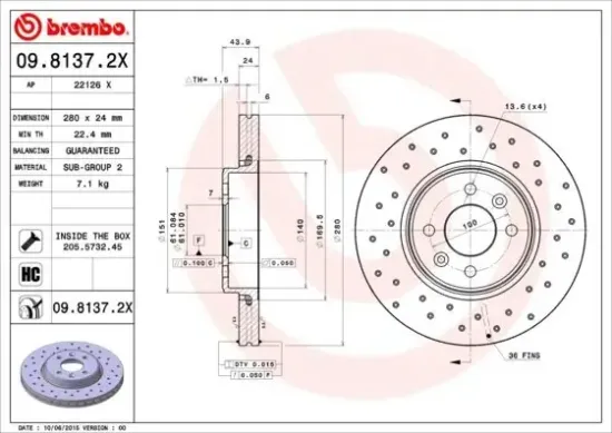 Bremsscheibe BREMBO 09.8137.2X Bild Bremsscheibe BREMBO 09.8137.2X