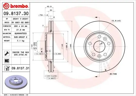 Bremsscheibe Vorderachse BREMBO 09.8137.31