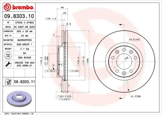 Bremsscheibe Vorderachse BREMBO 09.8303.11