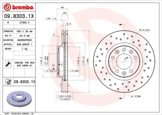 Bremsscheibe Vorderachse BREMBO 09.8303.1X Bild Bremsscheibe Vorderachse BREMBO 09.8303.1X