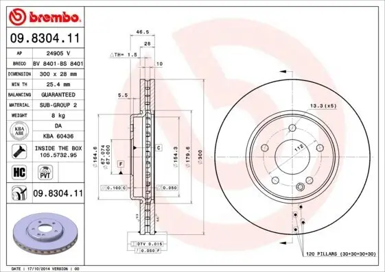 Bremsscheibe BREMBO 09.8304.11 Bild Bremsscheibe BREMBO 09.8304.11