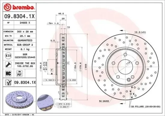 Bremsscheibe Vorderachse BREMBO 09.8304.1X Bild Bremsscheibe Vorderachse BREMBO 09.8304.1X