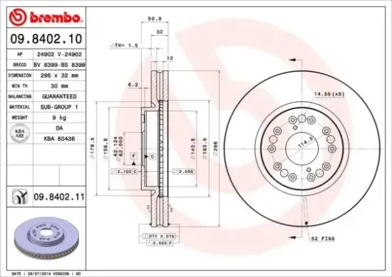 Bremsscheibe Vorderachse BREMBO 09.8402.11 Bild Bremsscheibe Vorderachse BREMBO 09.8402.11