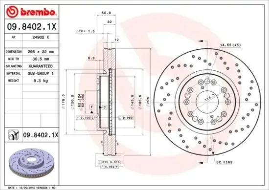Bremsscheibe Vorderachse BREMBO 09.8402.1X Bild Bremsscheibe Vorderachse BREMBO 09.8402.1X