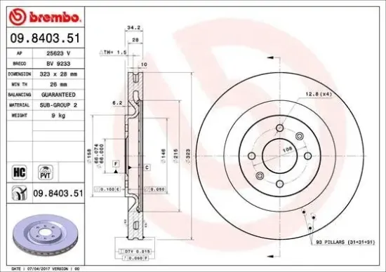 Bremsscheibe Vorderachse BREMBO 09.8403.51 Bild Bremsscheibe Vorderachse BREMBO 09.8403.51