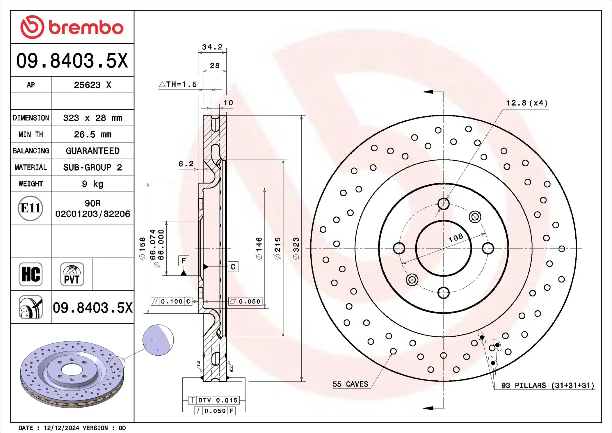 Bremsscheibe Vorderachse BREMBO 09.8403.5X
