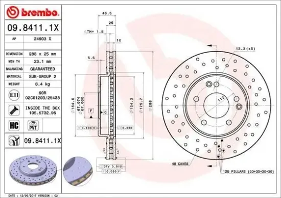 Bremsscheibe Vorderachse BREMBO 09.8411.1X Bild Bremsscheibe Vorderachse BREMBO 09.8411.1X