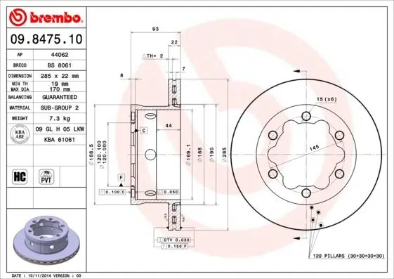 Bremsscheibe Hinterachse BREMBO 09.8475.10