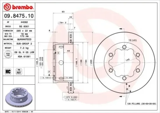 Bremsscheibe Hinterachse BREMBO 09.8475.10 Bild Bremsscheibe Hinterachse BREMBO 09.8475.10