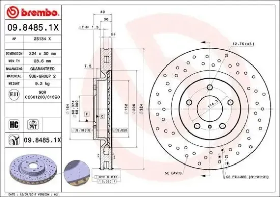 Bremsscheibe Vorderachse BREMBO 09.8485.1X Bild Bremsscheibe Vorderachse BREMBO 09.8485.1X