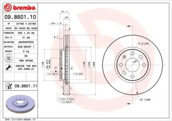 Bremsscheibe BREMBO 09.8601.11 Bild Bremsscheibe BREMBO 09.8601.11