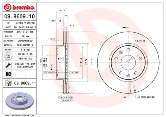 Bremsscheibe Vorderachse BREMBO 09.8609.11 Bild Bremsscheibe Vorderachse BREMBO 09.8609.11