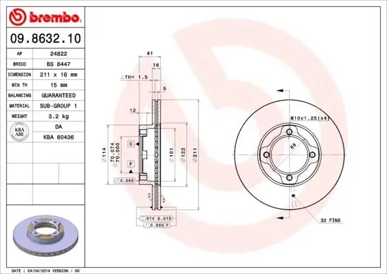 Bremsscheibe Vorderachse BREMBO 09.8632.10