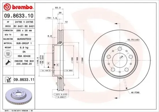 Bremsscheibe Vorderachse BREMBO 09.8633.11 Bild Bremsscheibe Vorderachse BREMBO 09.8633.11