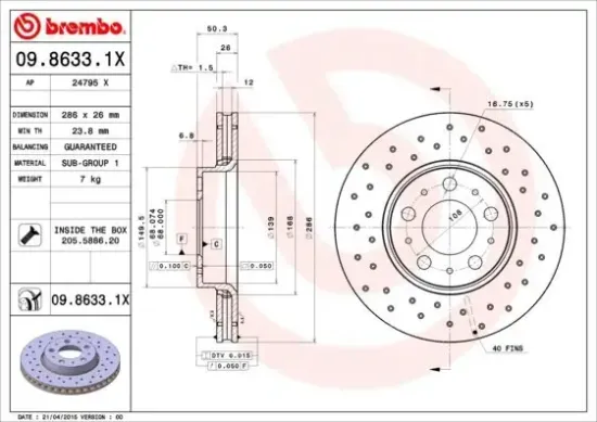 Bremsscheibe Vorderachse BREMBO 09.8633.1X Bild Bremsscheibe Vorderachse BREMBO 09.8633.1X