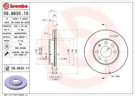 Bremsscheibe Vorderachse BREMBO 09.8635.11 Bild Bremsscheibe Vorderachse BREMBO 09.8635.11