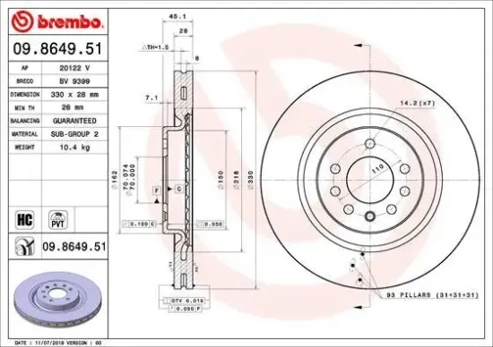 Bremsscheibe Vorderachse BREMBO 09.8649.51 Bild Bremsscheibe Vorderachse BREMBO 09.8649.51