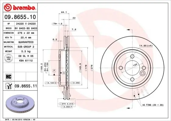 Bremsscheibe Vorderachse BREMBO 09.8655.11