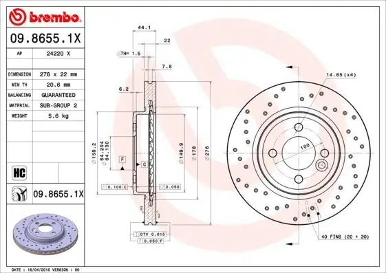 Bremsscheibe Vorderachse BREMBO 09.8655.1X