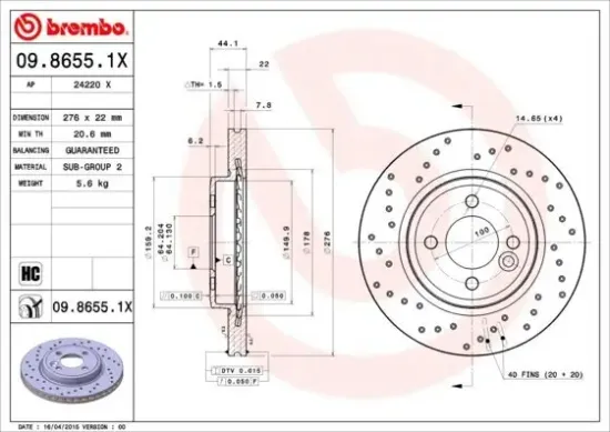 Bremsscheibe Vorderachse BREMBO 09.8655.1X Bild Bremsscheibe Vorderachse BREMBO 09.8655.1X