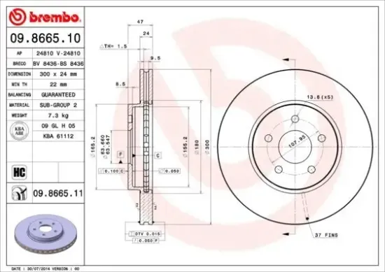 Bremsscheibe Vorderachse BREMBO 09.8665.11 Bild Bremsscheibe Vorderachse BREMBO 09.8665.11