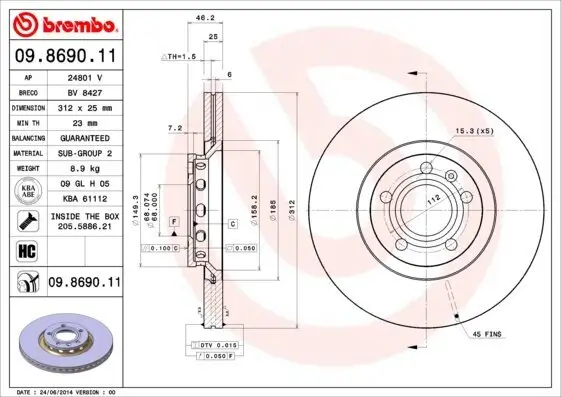 Bremsscheibe Vorderachse BREMBO 09.8690.11