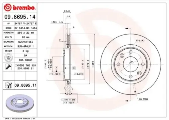 Bremsscheibe BREMBO 09.8695.14 Bild Bremsscheibe BREMBO 09.8695.14