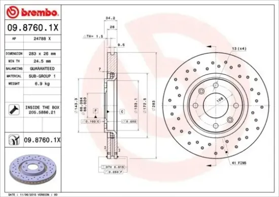 Bremsscheibe Vorderachse BREMBO 09.8760.1X Bild Bremsscheibe Vorderachse BREMBO 09.8760.1X