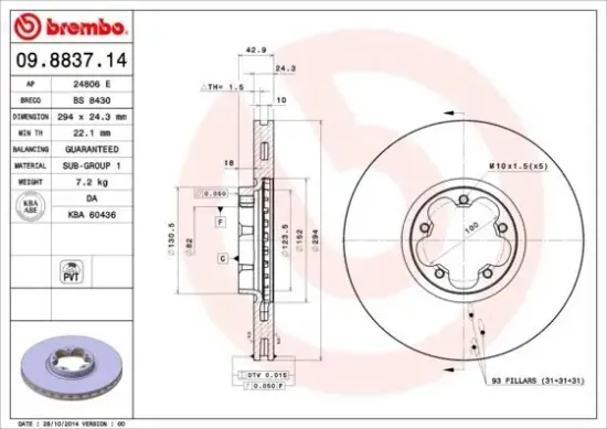 Bremsscheibe BREMBO 09.8837.14 Bild Bremsscheibe BREMBO 09.8837.14