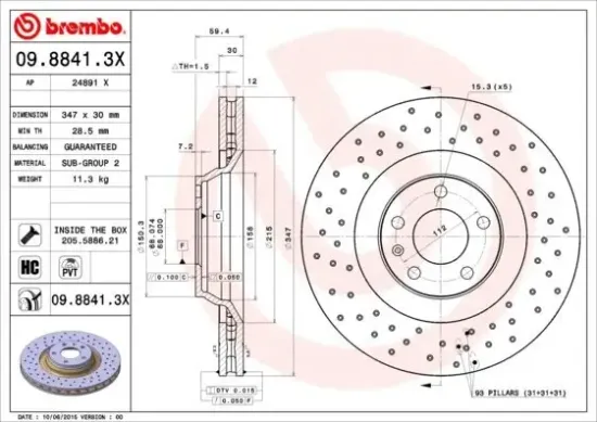 Bremsscheibe Vorderachse BREMBO 09.8841.3X Bild Bremsscheibe Vorderachse BREMBO 09.8841.3X
