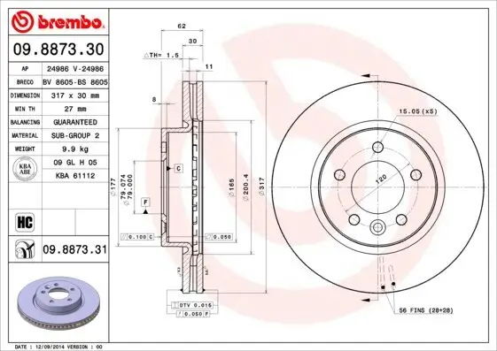 Bremsscheibe BREMBO 09.8873.31