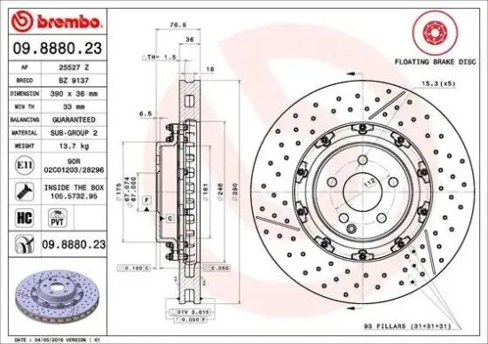 Bremsscheibe Vorderachse BREMBO 09.8880.23 Bild Bremsscheibe Vorderachse BREMBO 09.8880.23