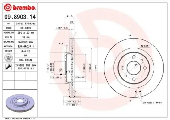 Bremsscheibe BREMBO 09.8903.14 Bild Bremsscheibe BREMBO 09.8903.14