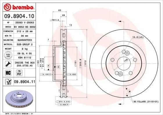 Bremsscheibe BREMBO 09.8904.11