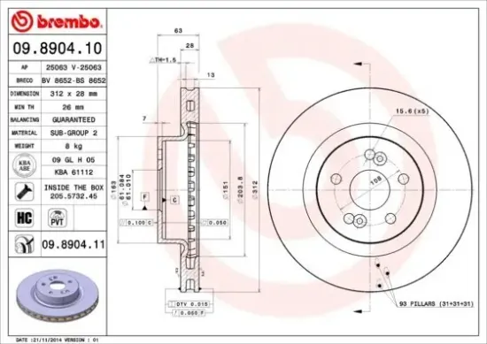 Bremsscheibe BREMBO 09.8904.11 Bild Bremsscheibe BREMBO 09.8904.11