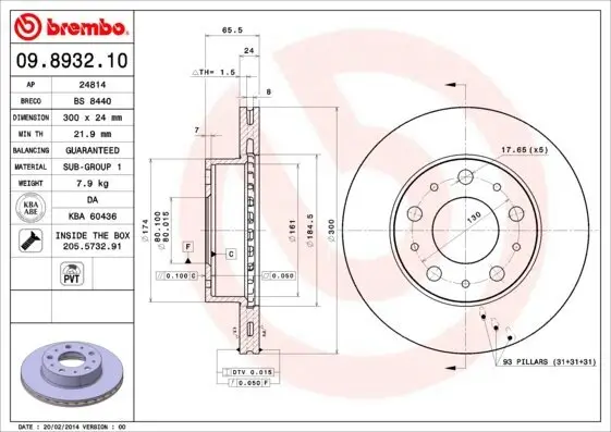 Bremsscheibe Vorderachse BREMBO 09.8932.10