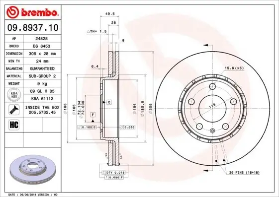 Bremsscheibe Vorderachse BREMBO 09.8937.11