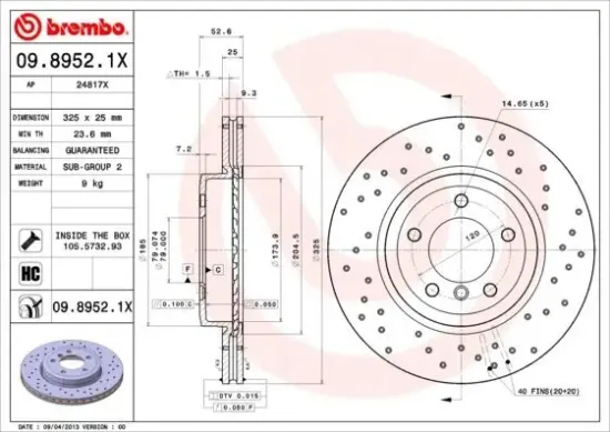Bremsscheibe Vorderachse BREMBO 09.8952.1X Bild Bremsscheibe Vorderachse BREMBO 09.8952.1X