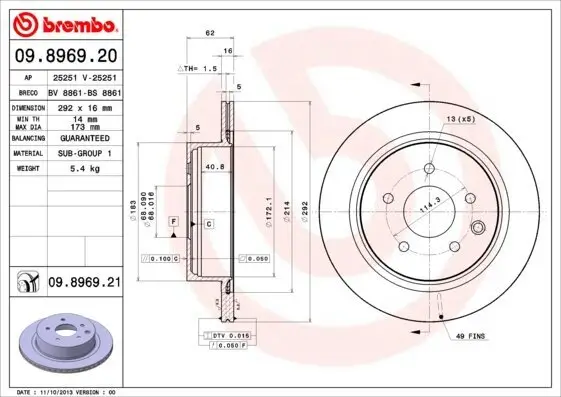 Bremsscheibe BREMBO 09.8969.21