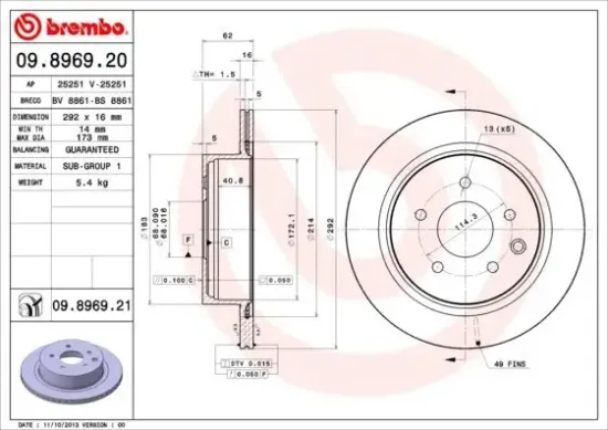 Bremsscheibe BREMBO 09.8969.21 Bild Bremsscheibe BREMBO 09.8969.21