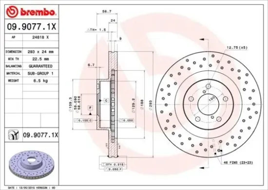 Bremsscheibe Vorderachse BREMBO 09.9077.1X Bild Bremsscheibe Vorderachse BREMBO 09.9077.1X