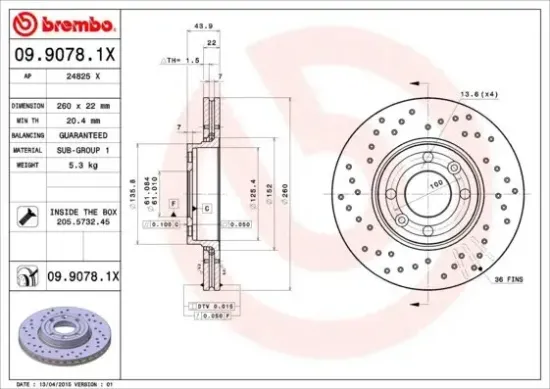 Bremsscheibe Vorderachse BREMBO 09.9078.1X Bild Bremsscheibe Vorderachse BREMBO 09.9078.1X