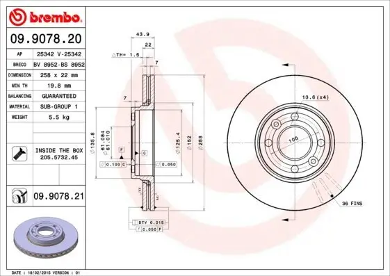 Bremsscheibe BREMBO 09.9078.21