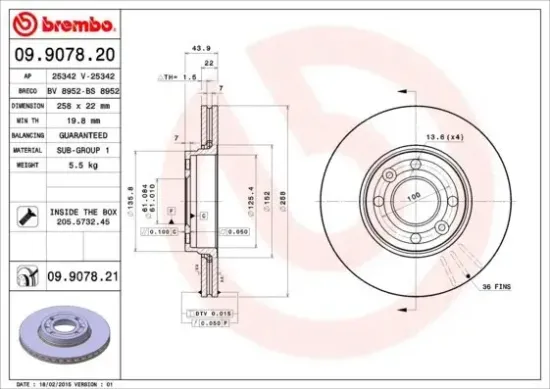 Bremsscheibe BREMBO 09.9078.21 Bild Bremsscheibe BREMBO 09.9078.21