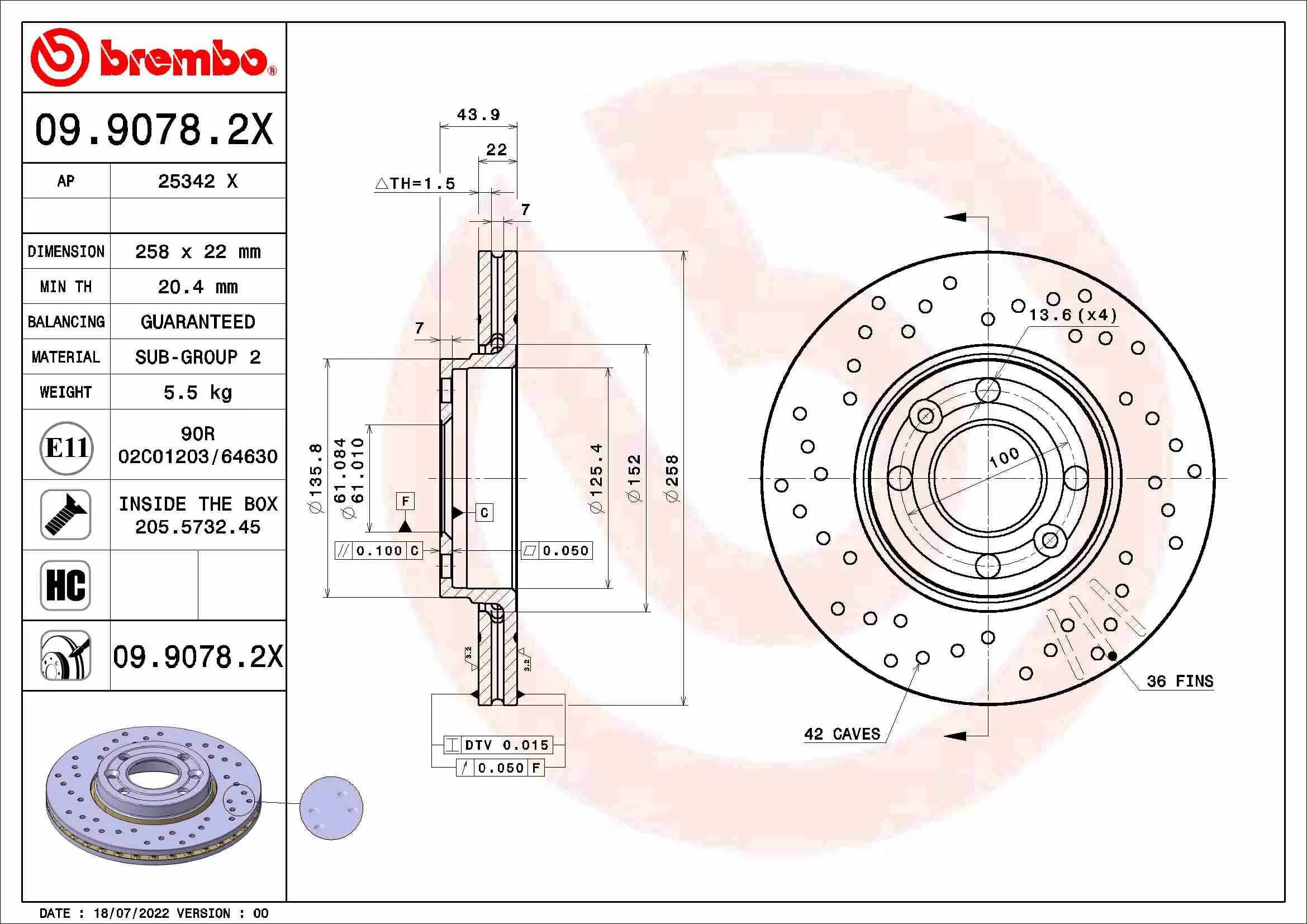 Bremsscheibe BREMBO 09.9078.2X