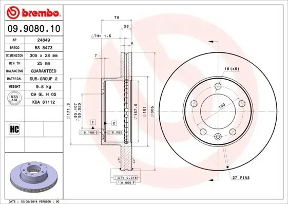 Bremsscheibe BREMBO 09.9080.10