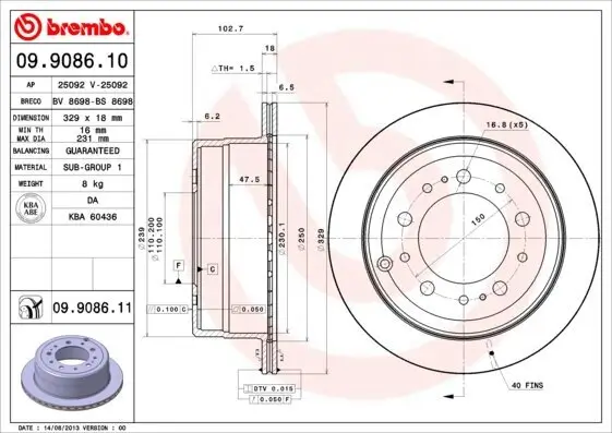 Bremsscheibe Hinterachse BREMBO 09.9086.11